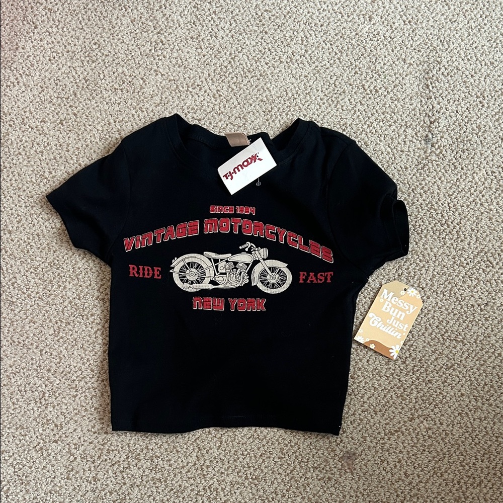 Black Vintage Motorcycle Graphic Tee - Kids